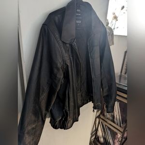 Vintage Black Leather Jacket,  Private Label Jacket, men's Small. *On trend*